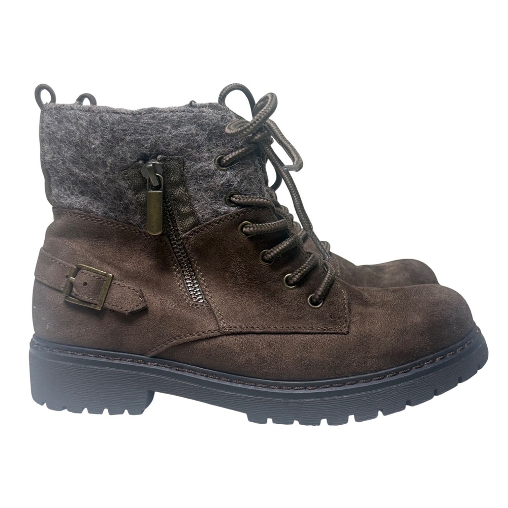 Womens Lace Up Hiking Boots Brown Faux Suede Wool Trim Size 7 Outdoor  Granola